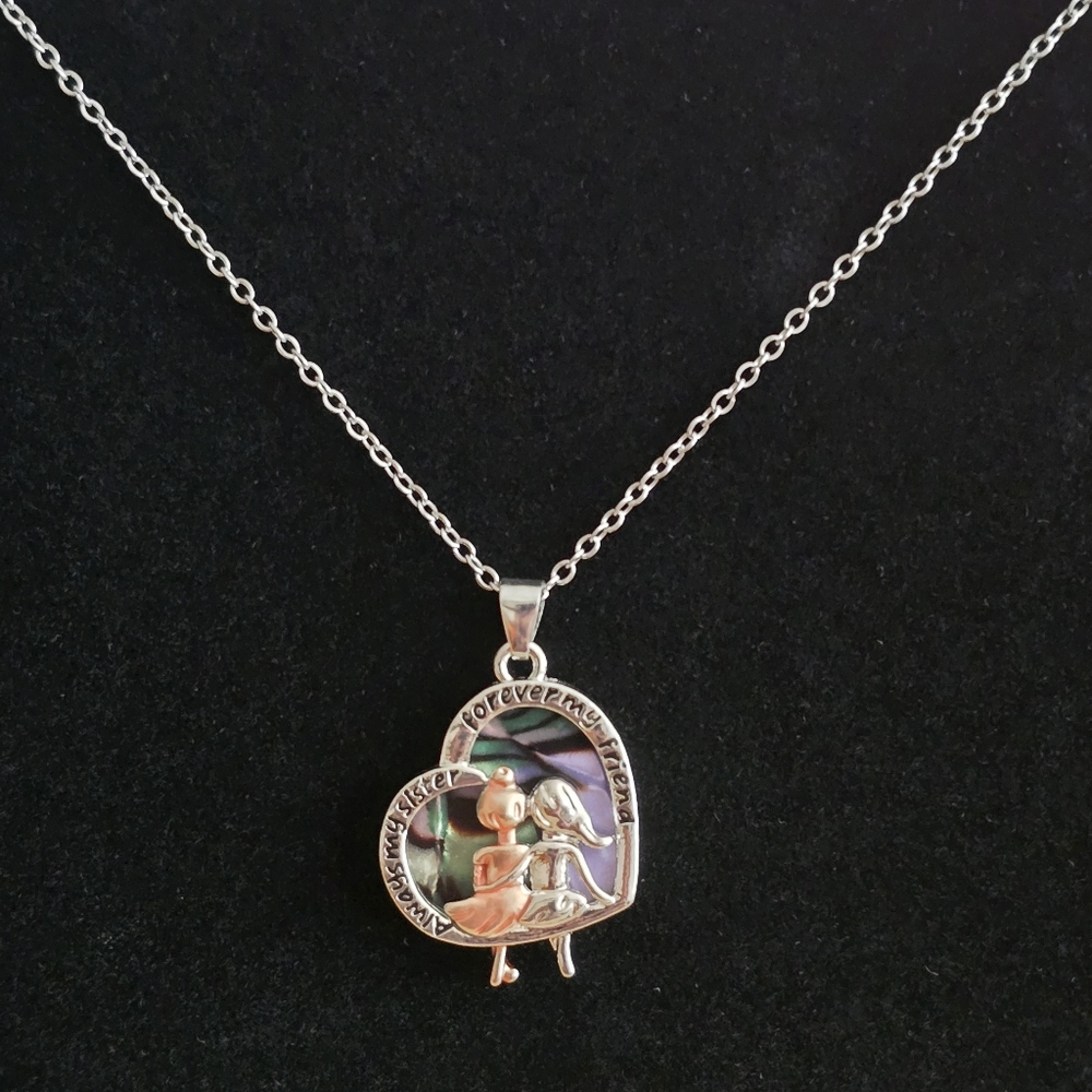 Heart-Shaped Silver and Purple Friendship Necklace